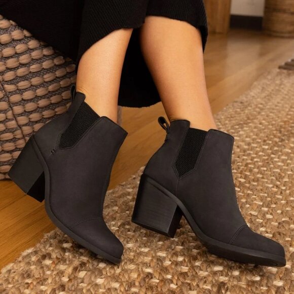 Toms Booties Women's Heeled "The Everly" heeled OrthoLite® insole Black Size 8 - Picture 1 of 12